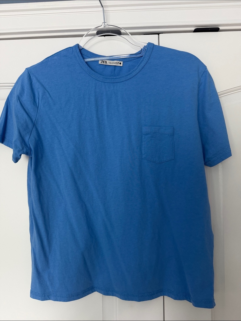 Zara Blue Short-Sleeve Crew Neck Pocket Tee